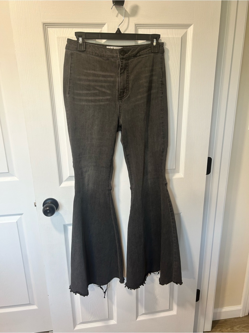 Free People Washed Black Flared Jeans with Frayed Hem